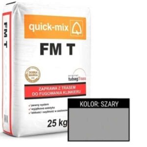 QUICK-MIX FM T szara – Zaprawa do fugowania klinkieru 25 kg O PRODUKCIE do fugowania murów z cegieł klinkierowych do spoinowania elewacyjnych płytek klinkierowych, płytek ceramicznych oraz okładzin kamiennych klejonych na systemach ociepleń zawiera tras reński tubag hydrofobowa zmniejsza prawdopodobieństwo pojawienia się wykwitów stabilne i trwałe kolory do stosowania wewnątrz i na zewnątrz kolory: wg wzornika zaprawy do fugowania klinkieru quick-mix FM T zużycie: ok. 5,5 kg/m², zależne od wielkości spoinowanych elementów, szerokości oraz głębokości spoiny